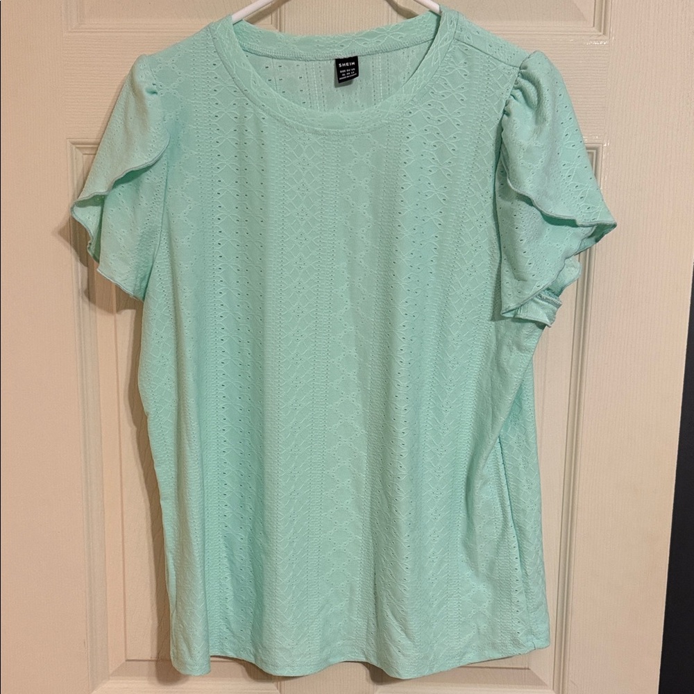 Mint Green Eyelet Ruffle Sleeve Top